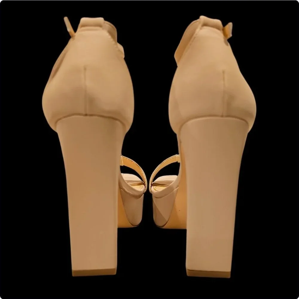 Nude Chunky Heel Platform Sandals With Ankle Strap  Womens Nubuck Material - Picture 3 of 6